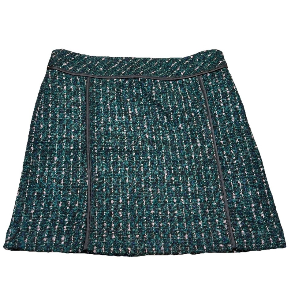 Ann Taylor Loft Green Tweed Wool Blend Mini Skirt Zip Up Lined Preppy Women's 4‎